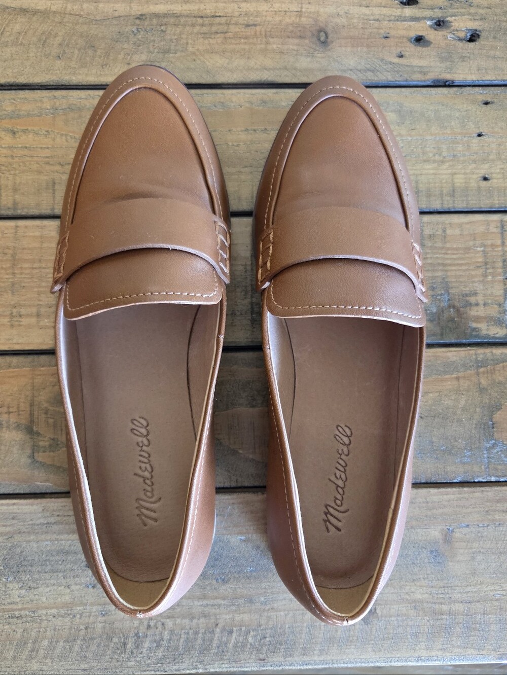 Madewell Women's Cognac Leather Penny Loafers - Size 7